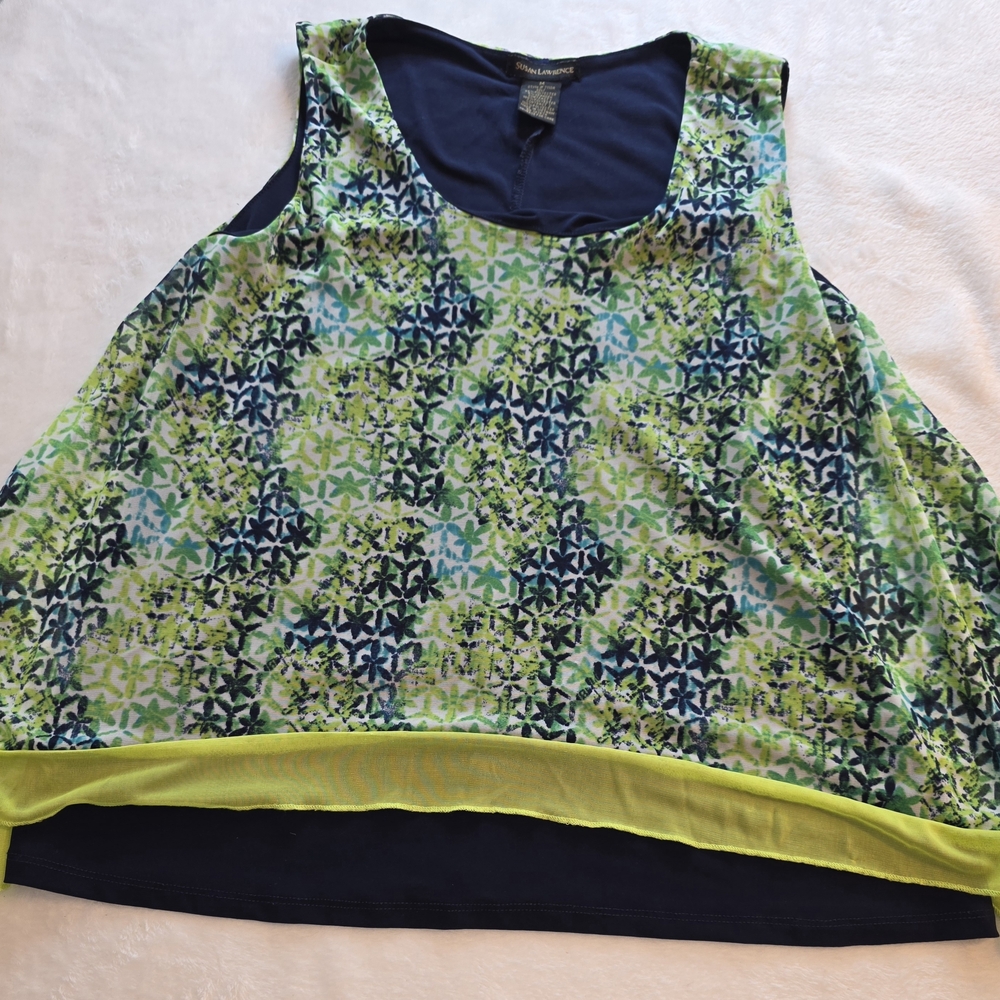 Susan Lawrence Geometric Tank Top - Navy and Lime